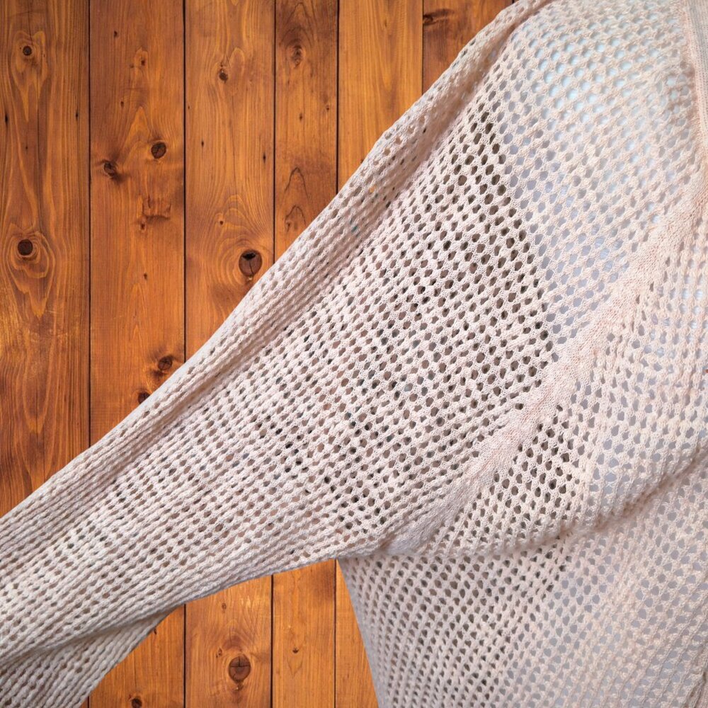 in Cashmere Linen Blend Open Knit Longline Open Front Cardigan Size Large Beachy - Picture 4 of 8